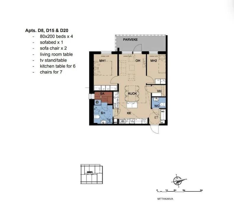 Compact 2BDR Apartment with Private Sauna photo